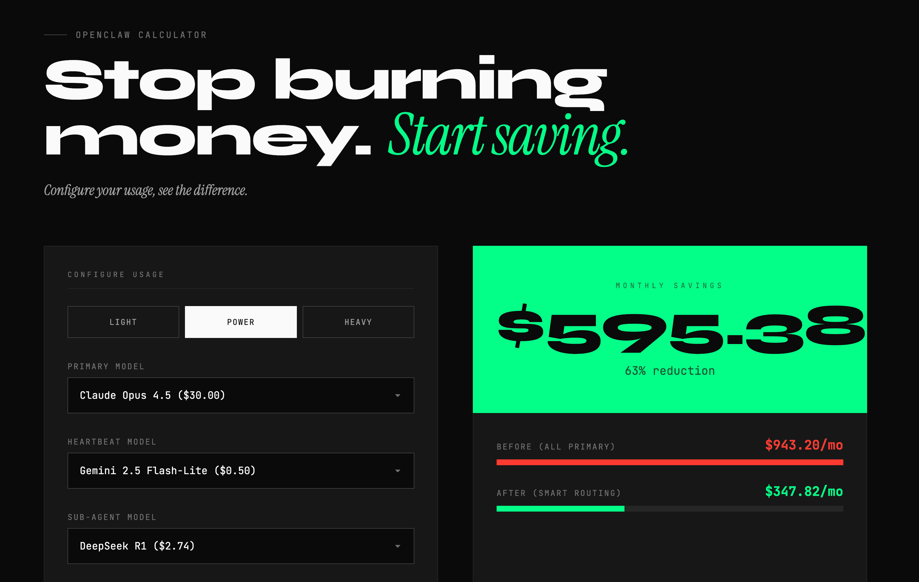 OpenClaw cost calculator at calculator.vlvt.sh